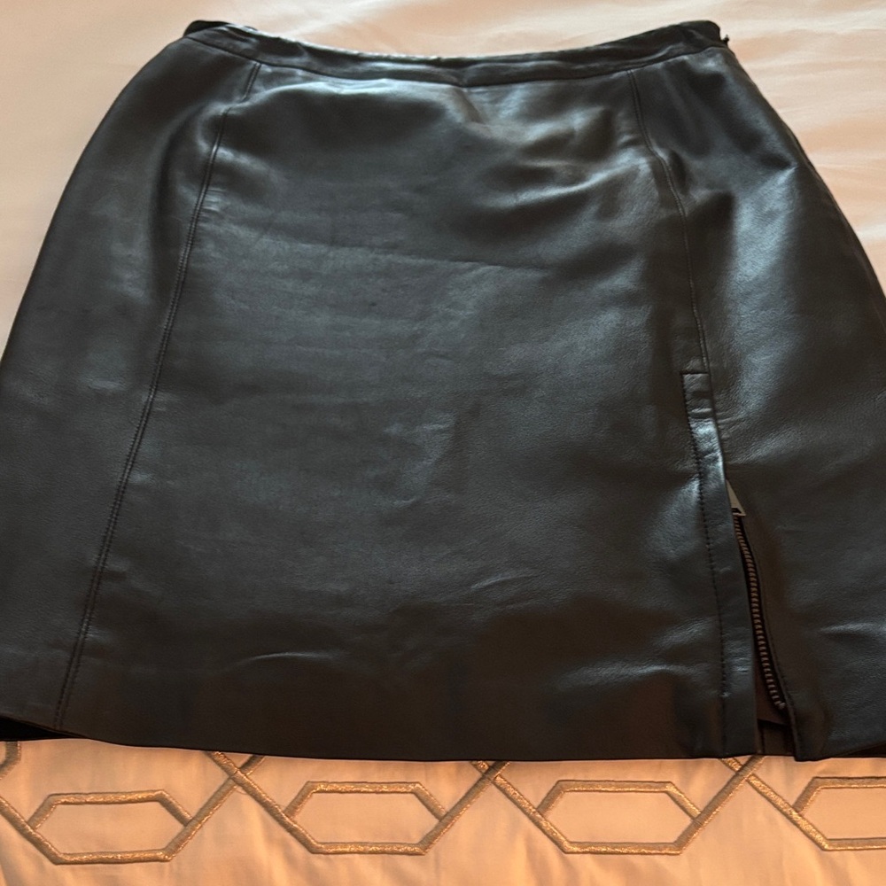 DKNYC Black knee length leather skirt!
